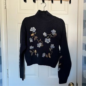 Navy Embroidered Turtleneck Sweater